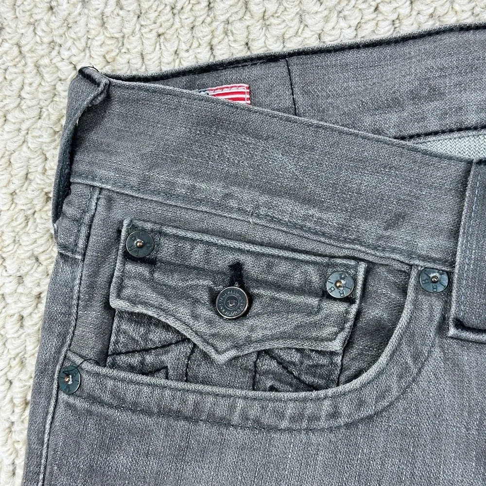 True Religion Jeans 36 (Fits 37x34) Gray Wash Ricky Relaxed Straight Flap Pocket